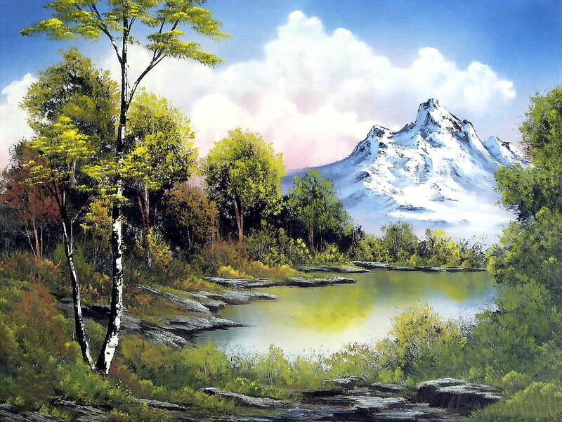 Mountain lake landscape painting