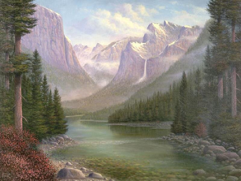 Mountain lake landscape painting