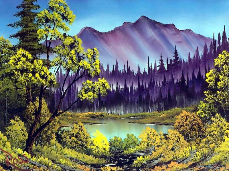 Mountain lake landscape painting