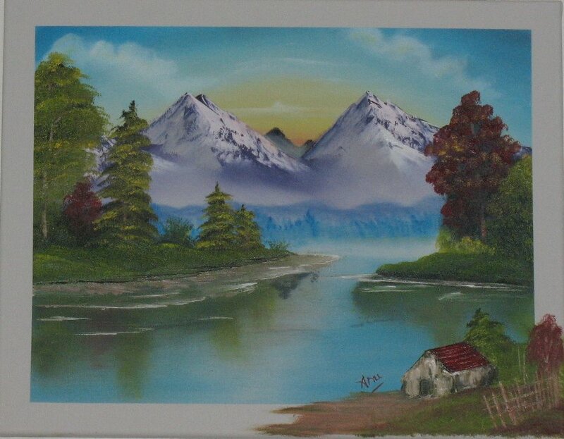Mountain lake landscape painting