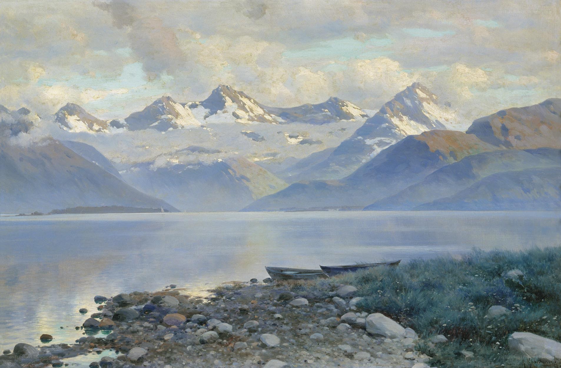 Mountain lake landscape painting
