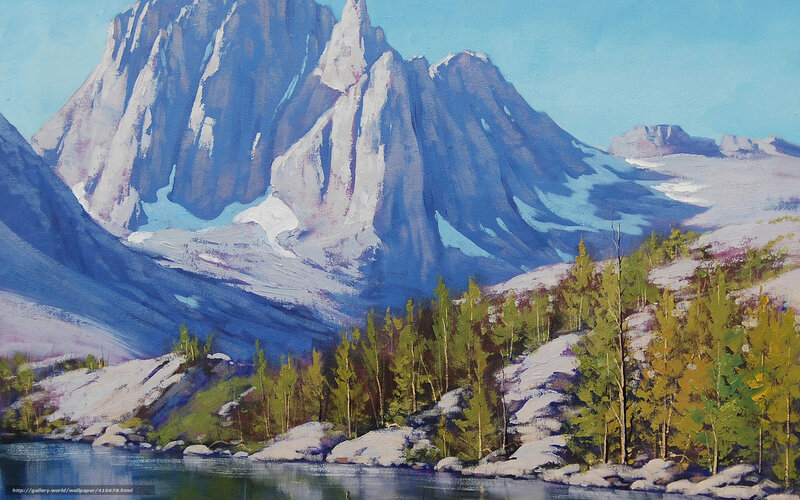 Mountain lake landscape painting