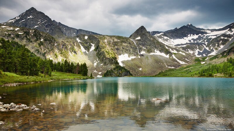 Mountain Lake Landscape — Photograph, Gray