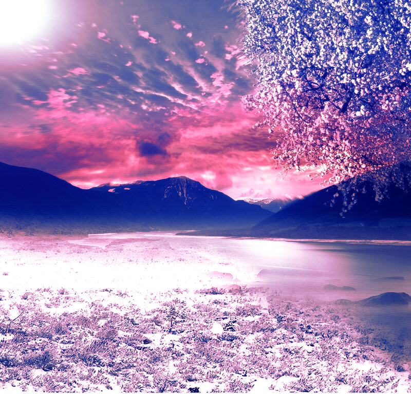Mountain Lake Landscape — Pink