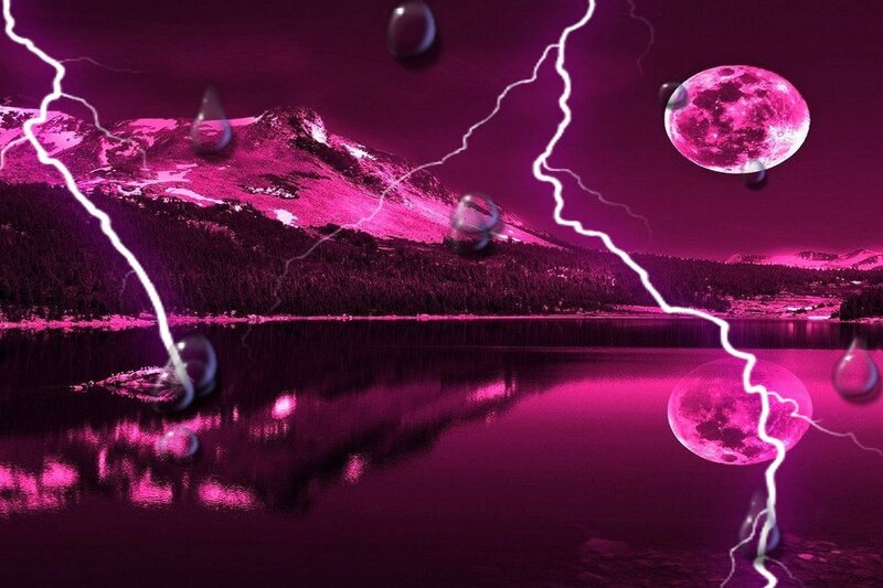 Mountain Lake Landscape — Purple, Dramatic, Night