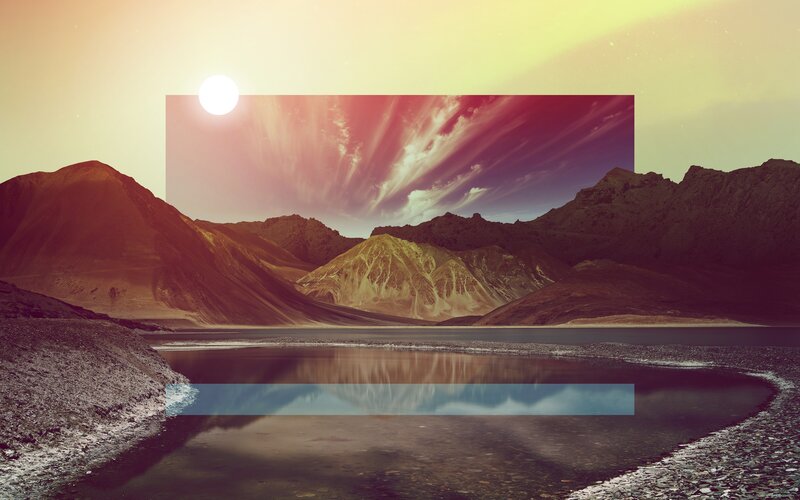 Mountain Lake Landscape — Purple, Dramatic, Sunset, Photograph