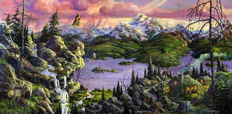 Mountain Lake Landscape — Purple, Dramatic, Sunset