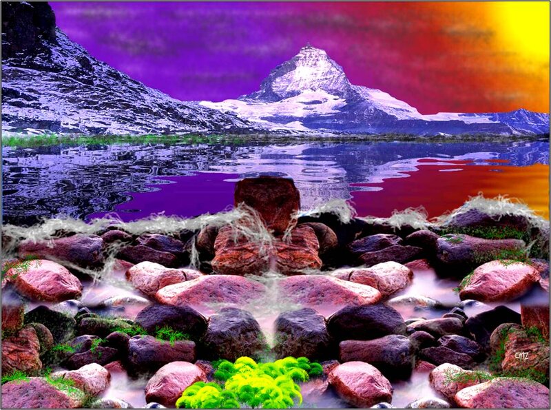 Mountain Lake Landscape — Purple, Dramatic