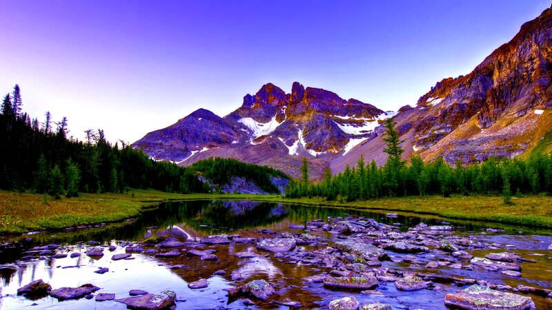 Mountain Lake Landscape — Purple, Serene, Sunset