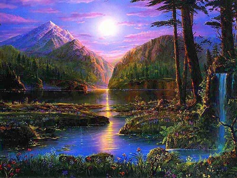 Mountain Lake Landscape — Purple