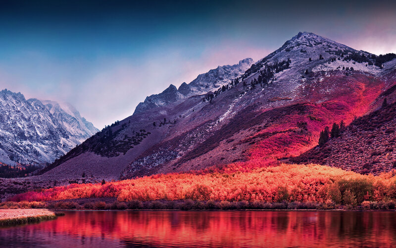 Mountain Lake Landscape — Red, Dramatic