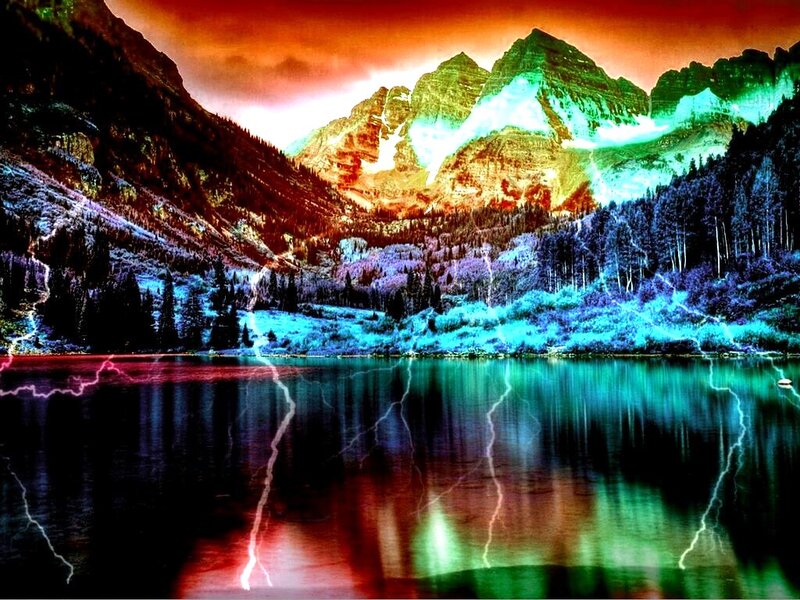 Mountain Lake Landscape — Red