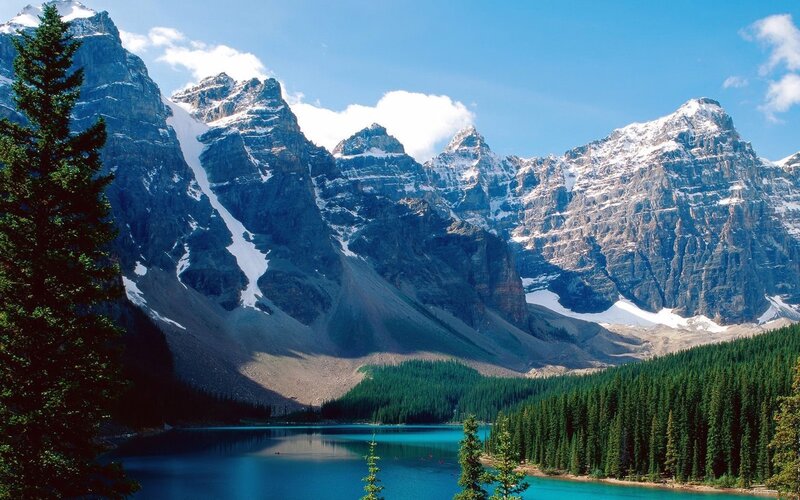 Mountain Lake Landscape — Snow, Green