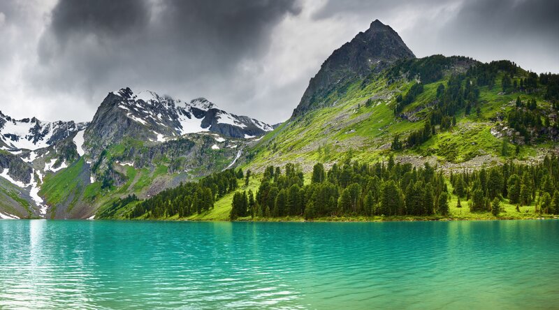 Mountain Lake Landscape — Trees, Blue