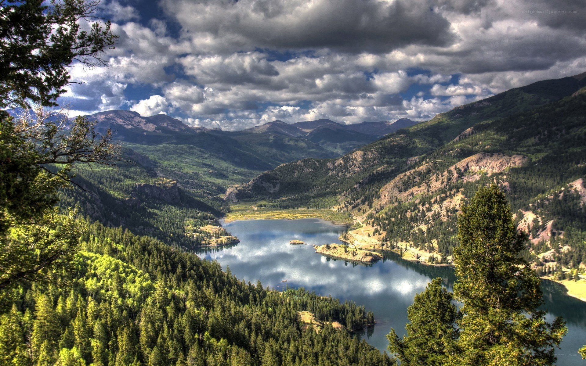 Mountain lake landscape view