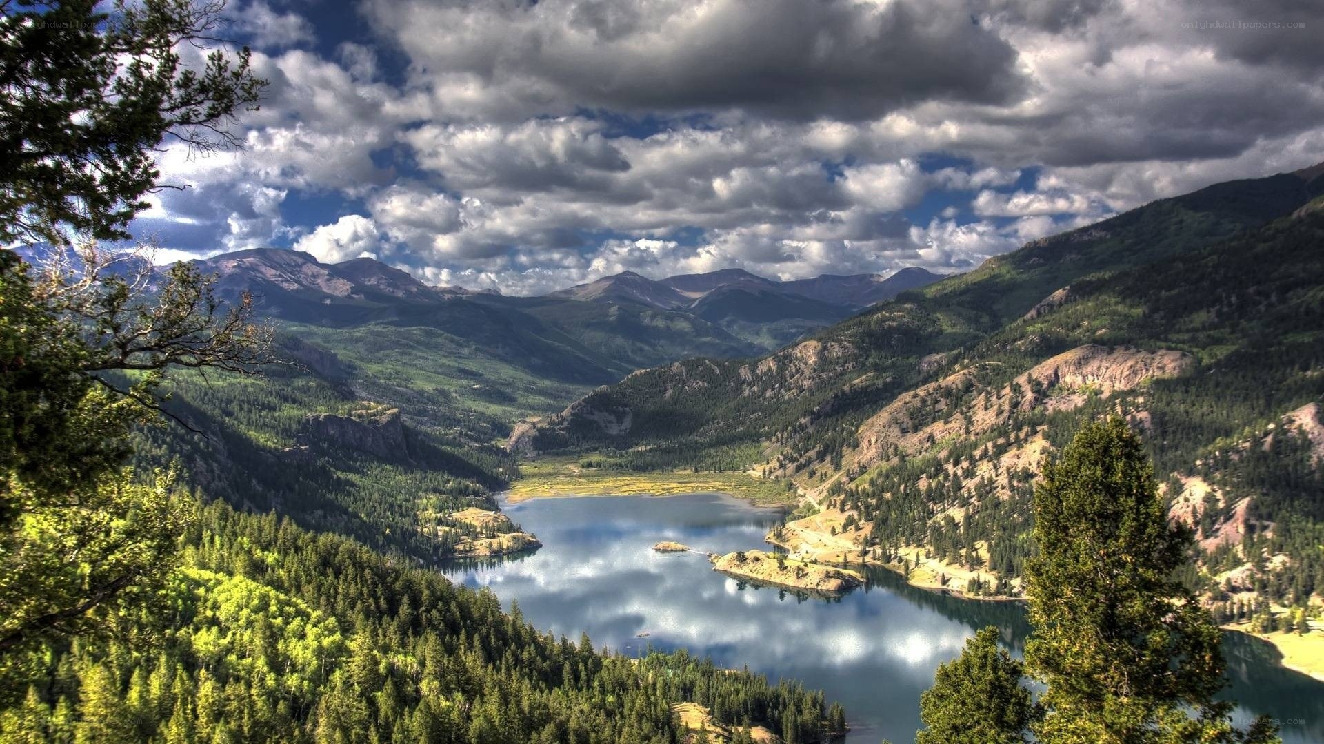 Mountain lake landscape view