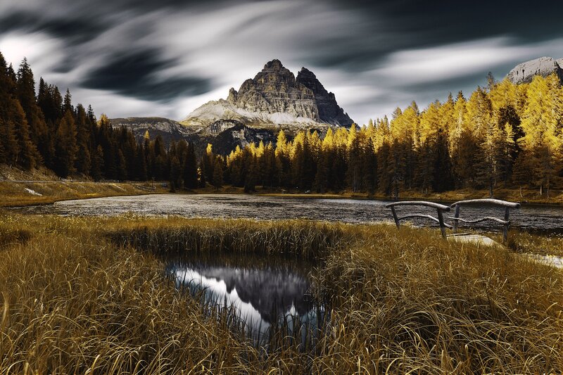 Mountain Lake Landscape — Yellow, Dramatic