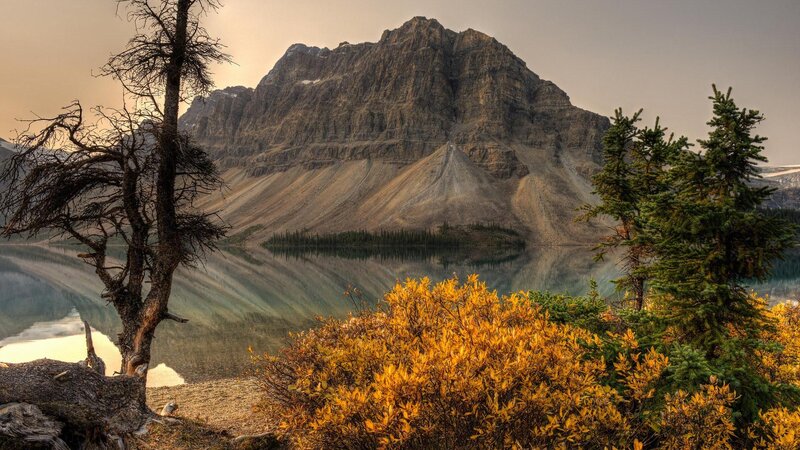 Mountain Lake Landscape — Yellow, Serene, Autumn