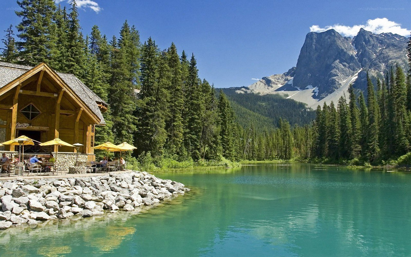 Mountain lake lodge with dining area