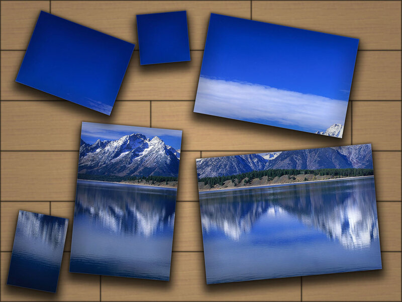 Mountain lake photos on wood
