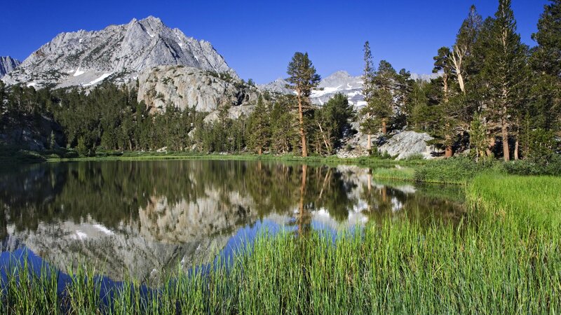Mountain Lake Reflection — Afternoon, Grass