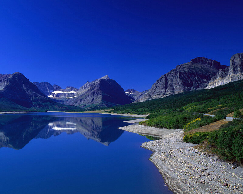 Mountain Lake Reflection — Afternoon, Road