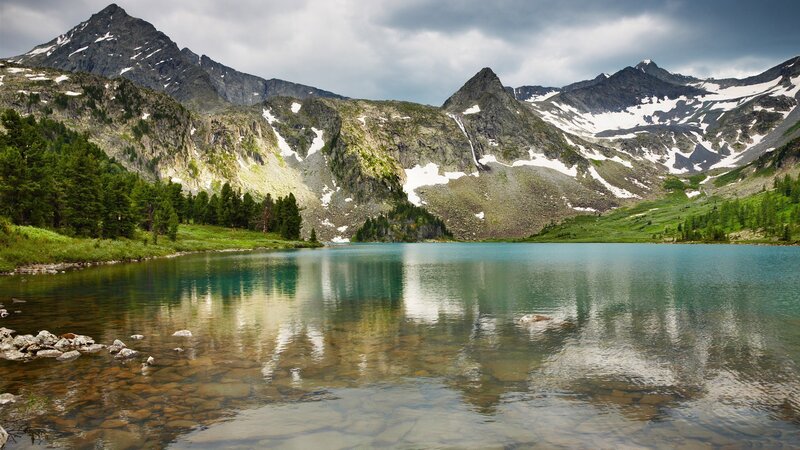 Mountain Lake Reflection — Afternoon, Snow