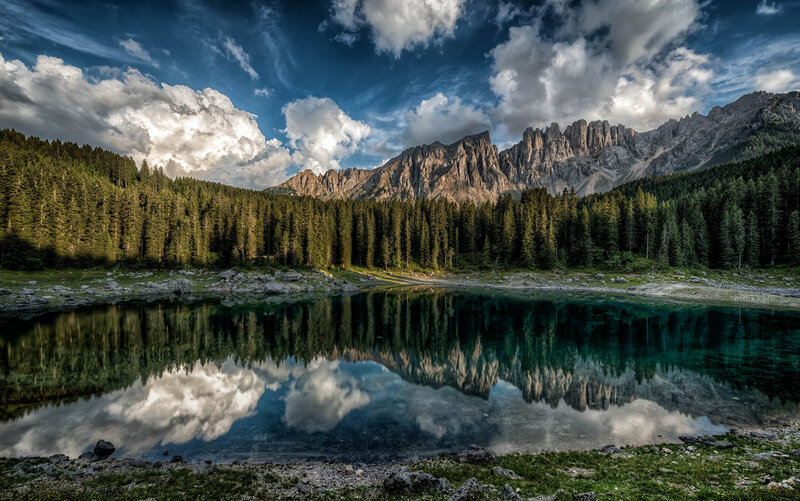 Mountain Lake Reflection — Blue, Dramatic, Afternoon, Photograph, Forest