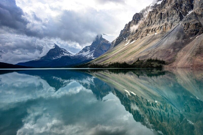 Mountain Lake Reflection — Blue, Dramatic, Afternoon, Photograph, Mountains, Clouds