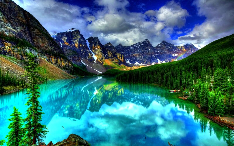 Mountain Lake Reflection — Blue, Dramatic, Afternoon, Photograph, Mountains, Forest