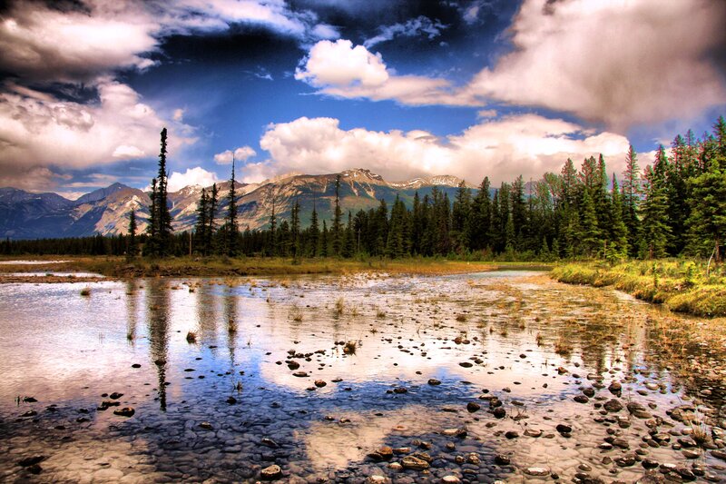 Mountain Lake Reflection — Blue, Dramatic, Afternoon, Photograph