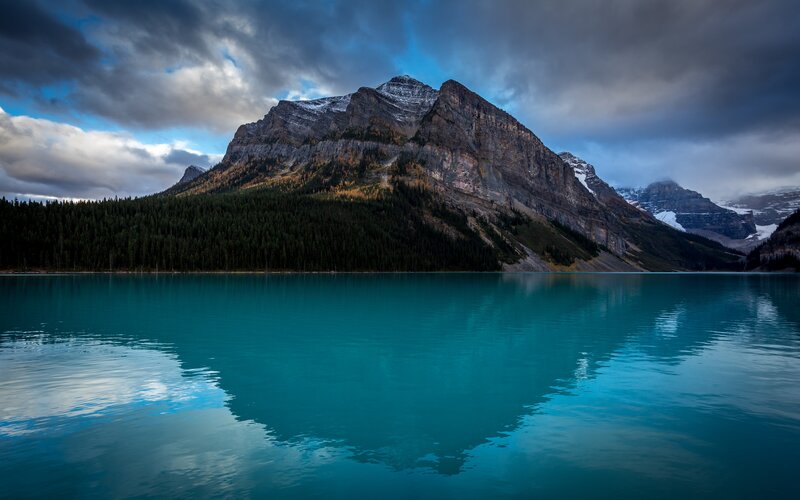 Mountain Lake Reflection — Blue, Dramatic, Morning, Photograph, Forest