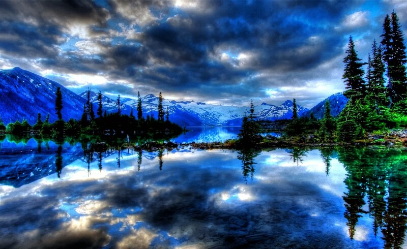 Mountain Lake Reflection — Blue, Dramatic, Morning, Photograph