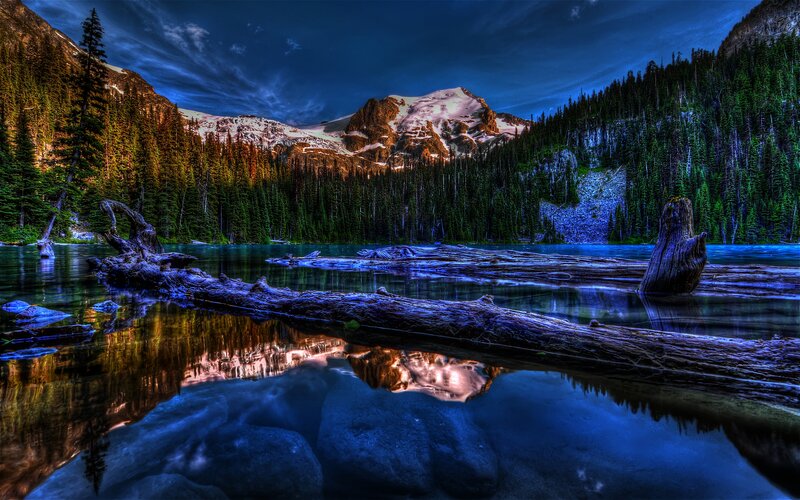Mountain Lake Reflection — Blue, Dramatic, Night