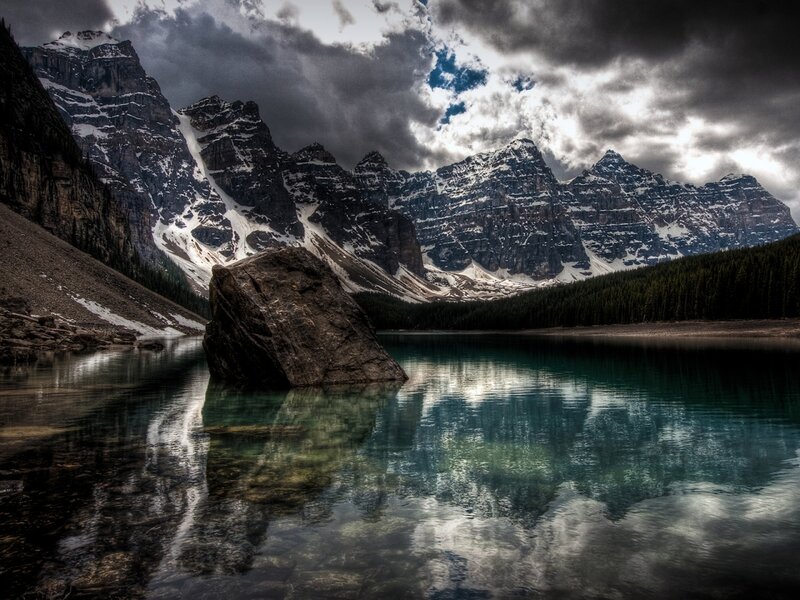 Mountain Lake Reflection — Blue, Dramatic, Photograph, Mountains