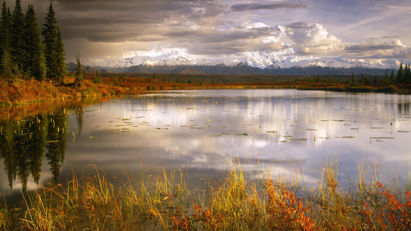 Mountain Lake Reflection — Blue, Dramatic, Sunset, Photograph, Snow-capped Mountains