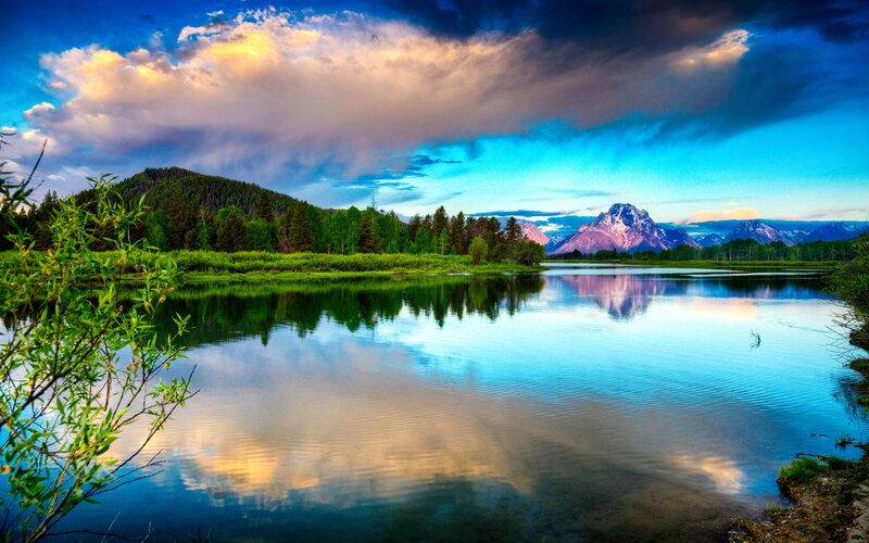 Mountain Lake Reflection — Blue, Dramatic, Sunset, Photograph