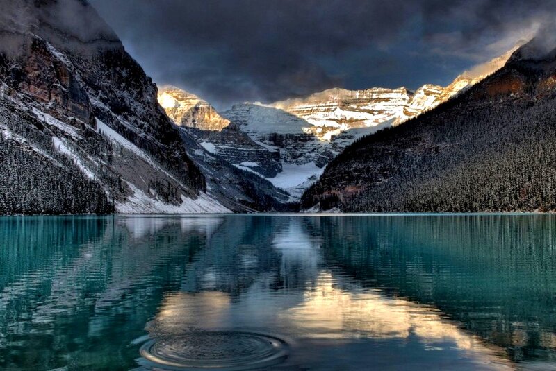 Mountain Lake Reflection — Blue, Dramatic, Winter