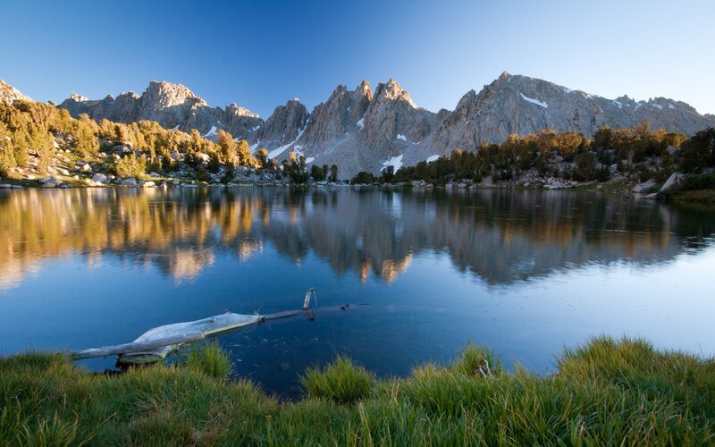 Mountain Lake Reflection — Blue, Driftwood