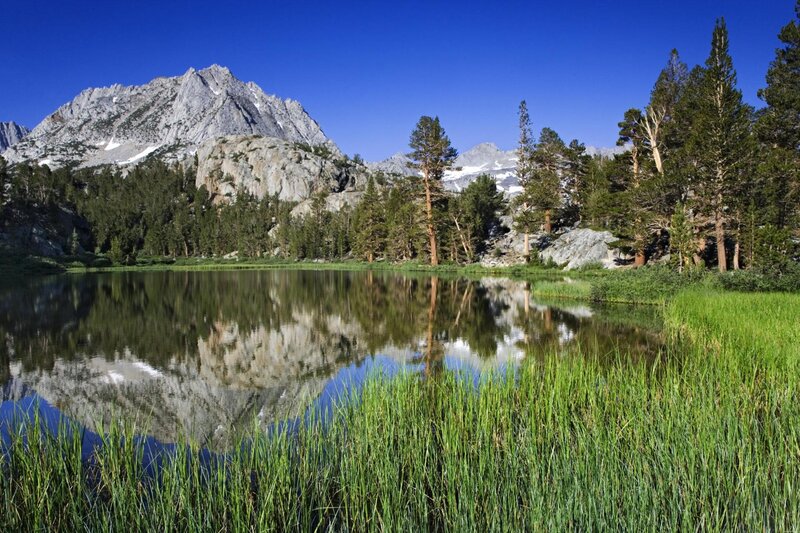 Mountain Lake Reflection — Blue, Grass