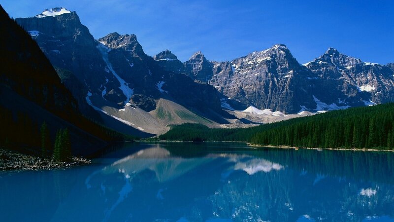 Mountain Lake Reflection — Blue, Gray