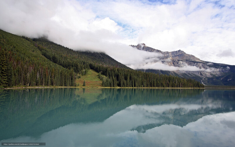 Mountain Lake Reflection — Blue, Serene, Afternoon, Photograph, Forest, Clouds, Mountains