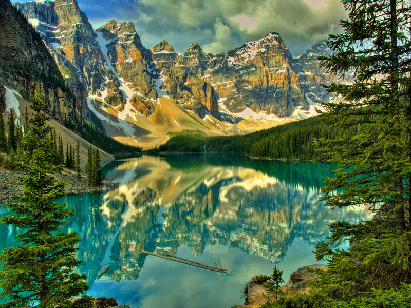 Mountain Lake Reflection — Blue, Serene, Afternoon, Photograph, Pine Trees