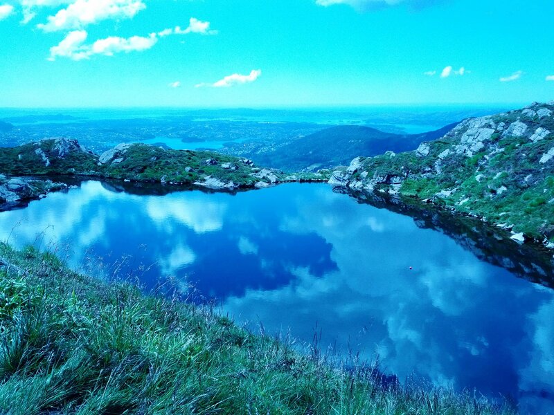 Mountain Lake Reflection — Blue, Serene, Afternoon, Photograph, Sky