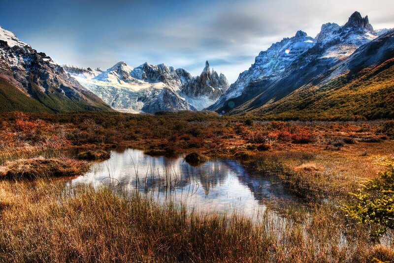 Mountain Lake Reflection — Blue, Serene, Afternoon, Photograph, Snow-capped Peaks