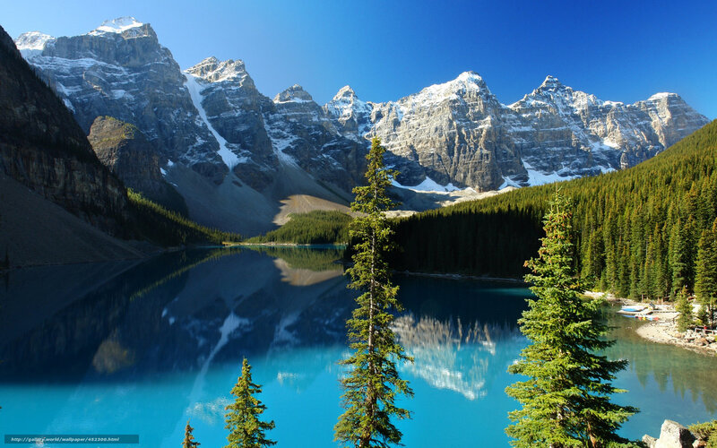 Mountain Lake Reflection — Blue, Serene, Afternoon, Photograph, Trees, Snow-capped Mountains, Forest
