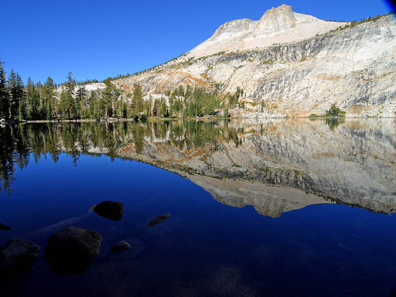 Mountain Lake Reflection — Blue, Serene, Afternoon, Photograph, Trees