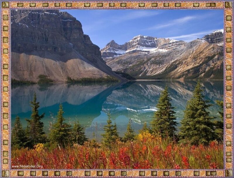 Mountain Lake Reflection — Blue, Serene, Autumn, Photograph, Pine Trees