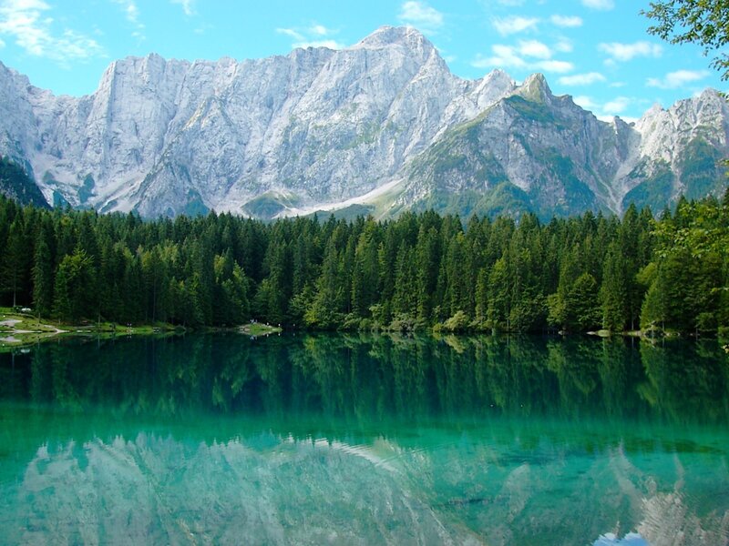 Mountain Lake Reflection — Blue, Serene, Daytime, Photograph, Mountains, Forest