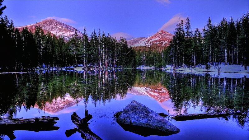 Mountain Lake Reflection — Blue, Serene, Night, Photograph